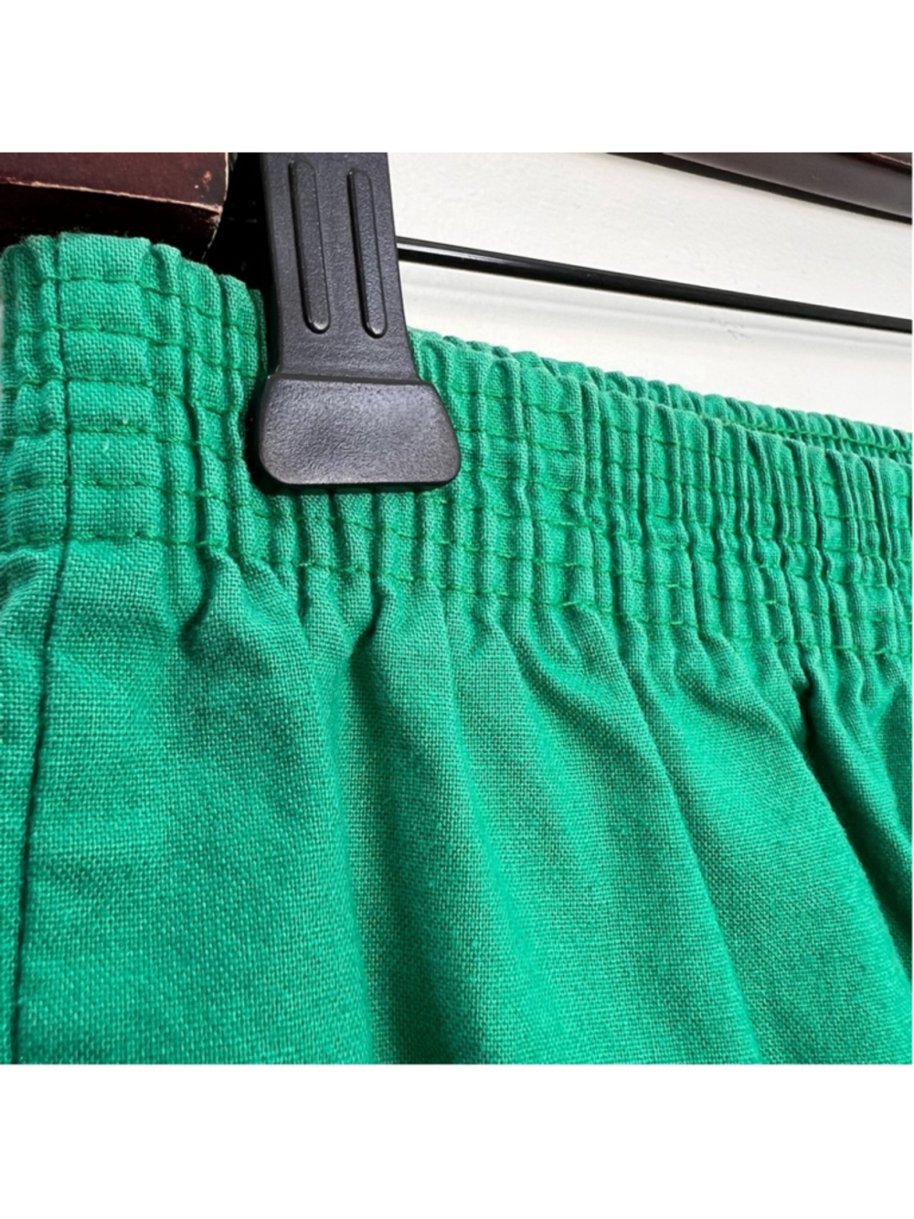 Vintage 70s 80s pure cotton Kelly green straight leg cropped pull on trousers S - Picture 8 of 10